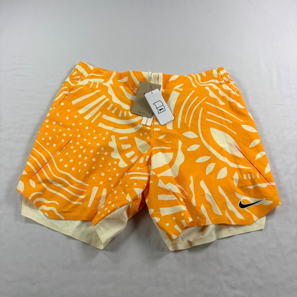 Nike Court Tennis Shorts Mens Large Orange Dri Fit Adv Athletic Graphic NEW